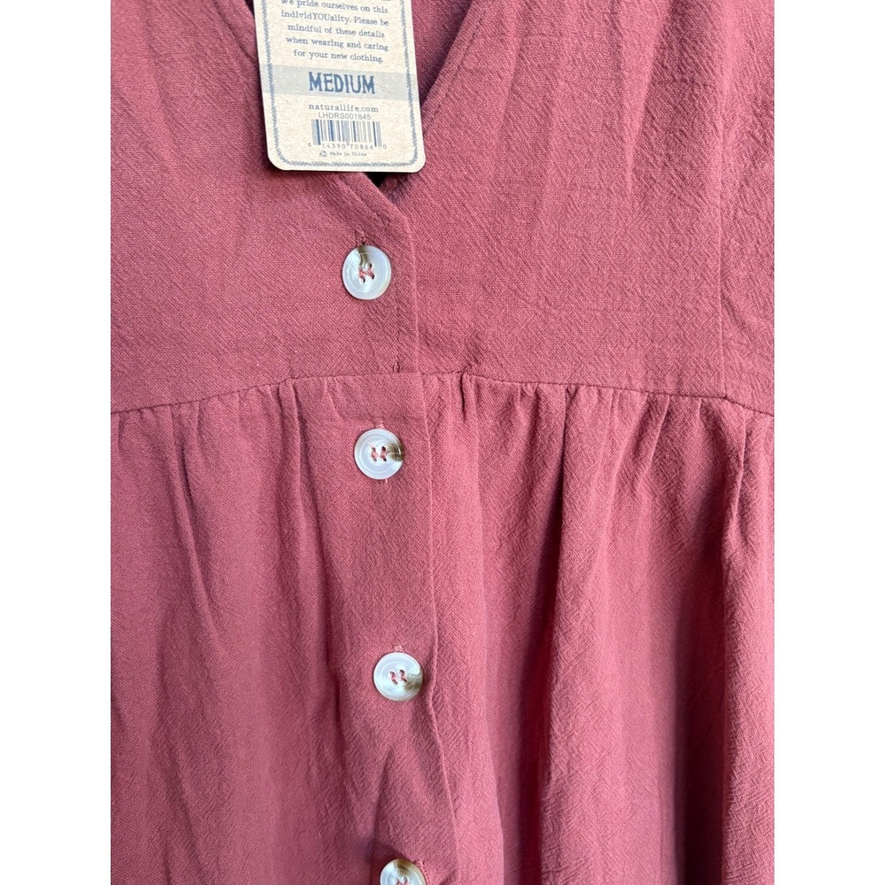 NWT Natural Life Button Front Midi Dress M Rose Pink Boho V-Neck Short Sleeve - Picture 8 of 9